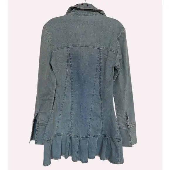 I.AM.GIA Molly Fitted Denim Mini Dress with Drop Waist and Chunky Pleats size L - Picture 2 of 13